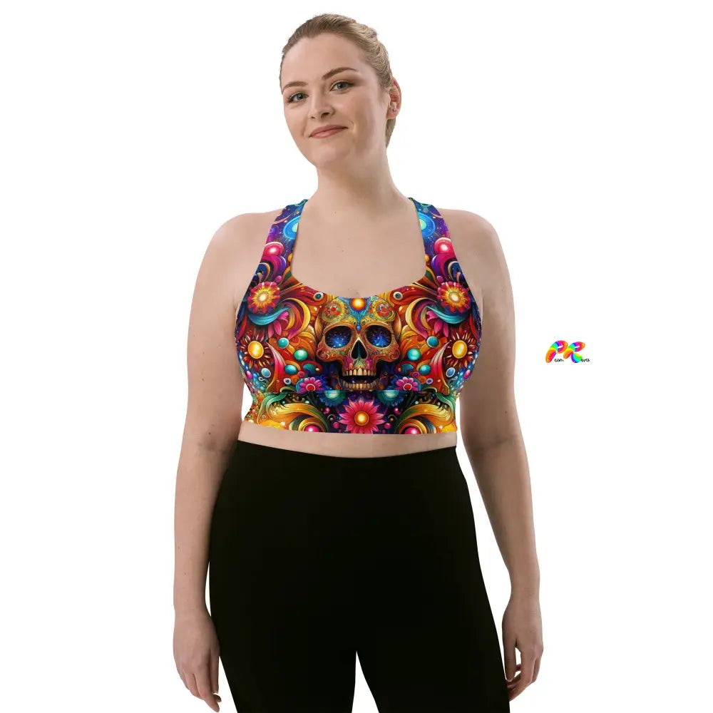 Skull Light Fantasia Rave Longline Sports Bra