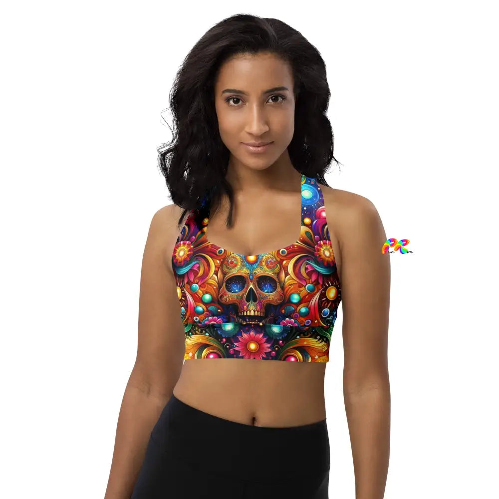 Skull Light Fantasia Rave Longline Sports Bra