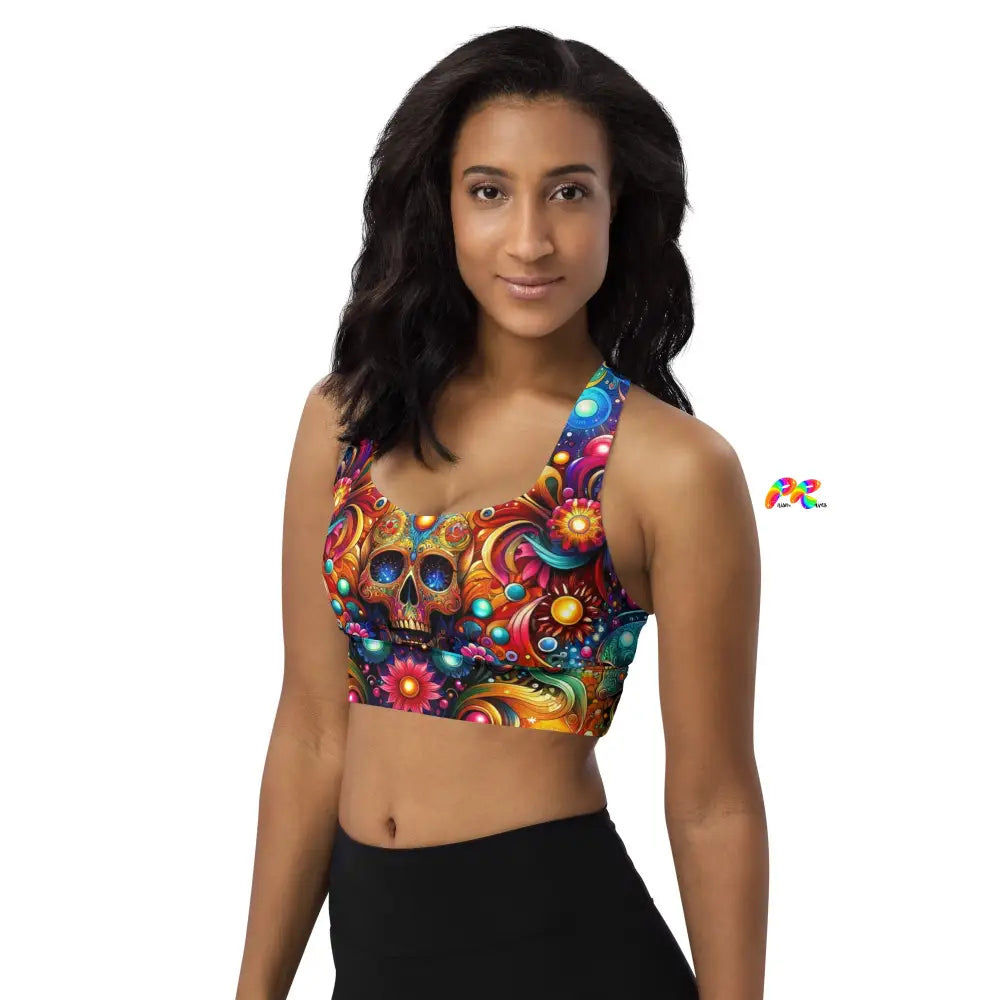 Skull Light Fantasia Rave Longline Sports Bra