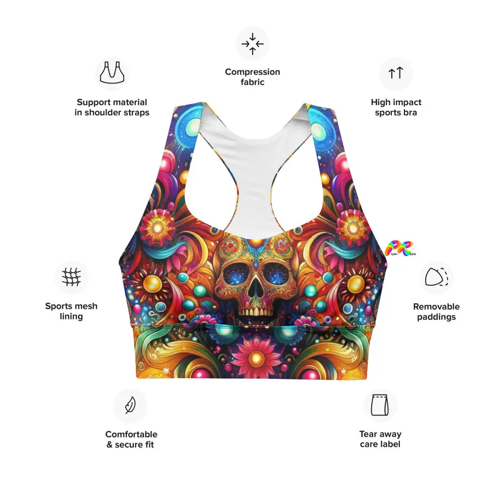 Skull Light Fantasia Rave Longline Sports Bra