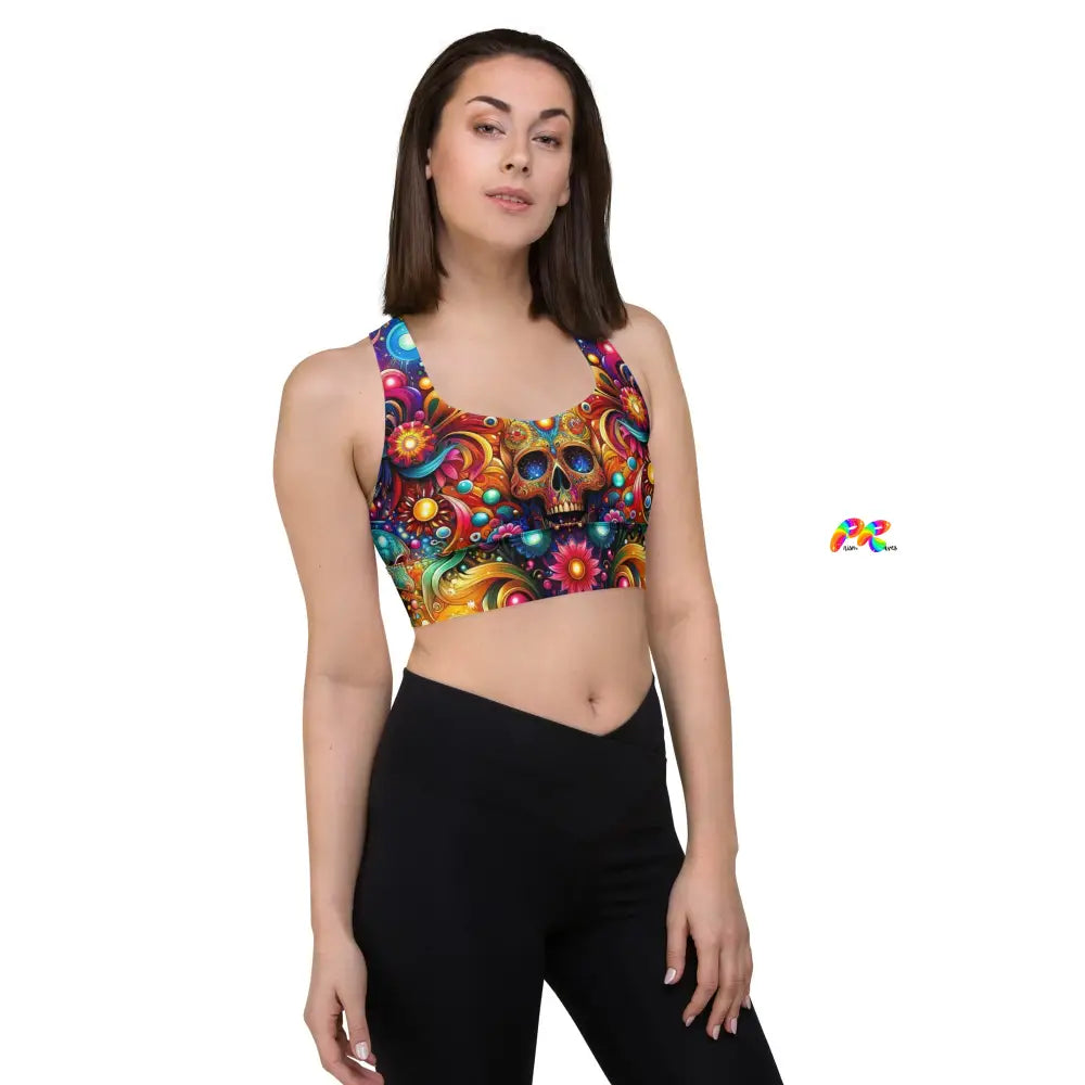 Skull Light Fantasia Rave Longline Sports Bra