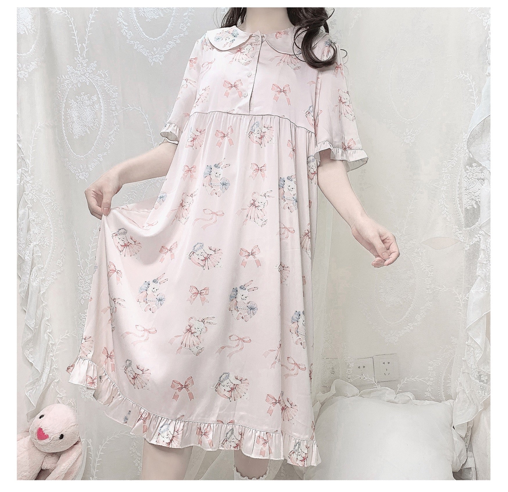 Steam bun day dream rabbit cute girly lounge set sleep wear pyjamas dress