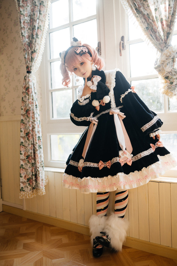 Super warm soft fleece soft milk kitty dress