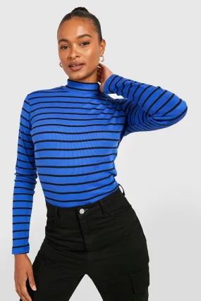 Tall Stripe Knit Rib Longsleeve Funnel Neck Sweater