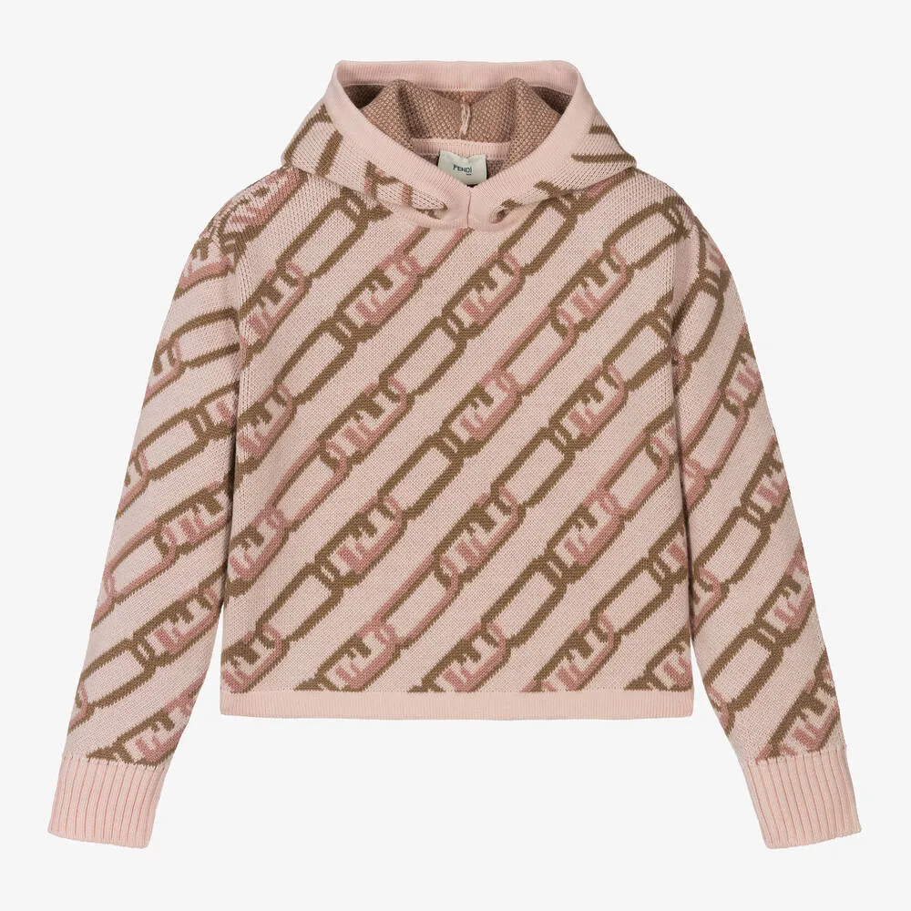 Teen Girls Pink Wool Knitted Hoodie