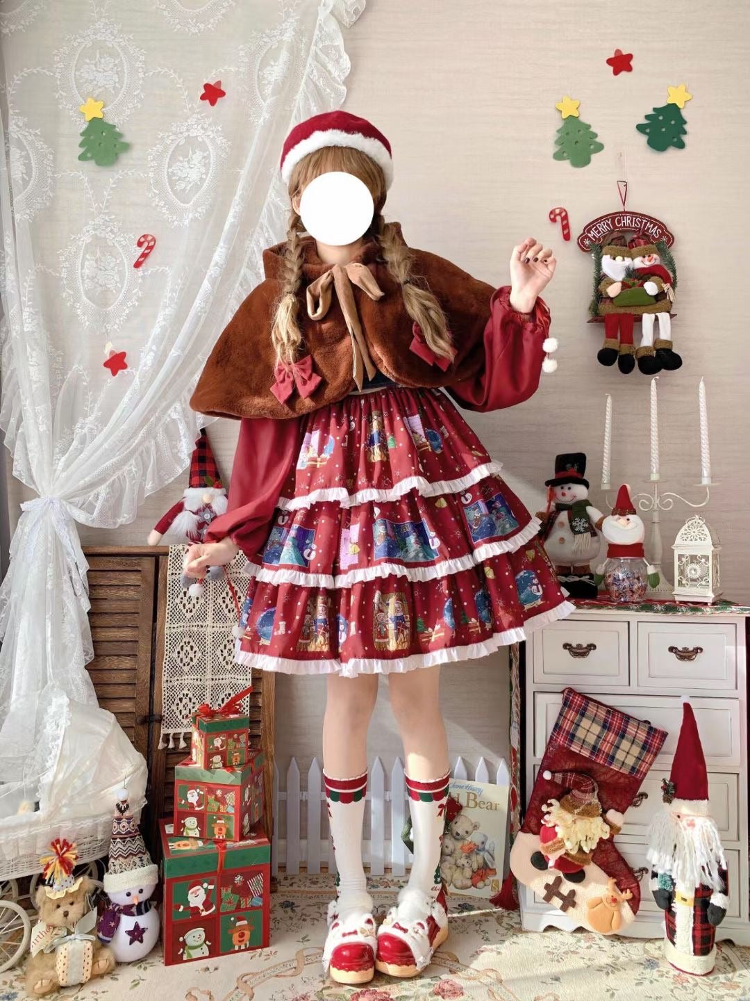 The letter after Christmas lolita set dress + vest+ Elk cloak