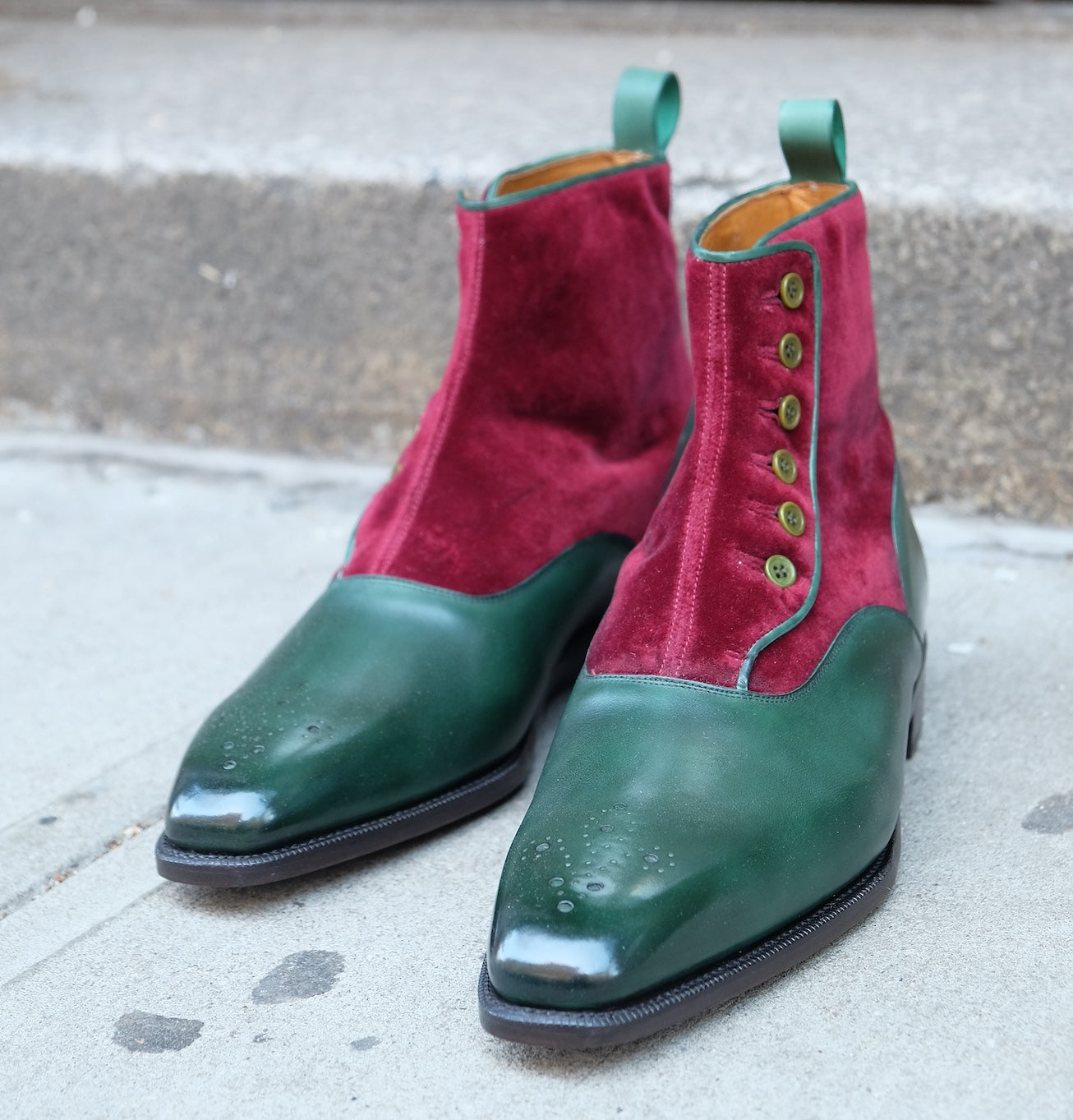 Westlake - MTO - Forest Green Calf / Burgundy Velour - LPB Last - Single Leather Sole