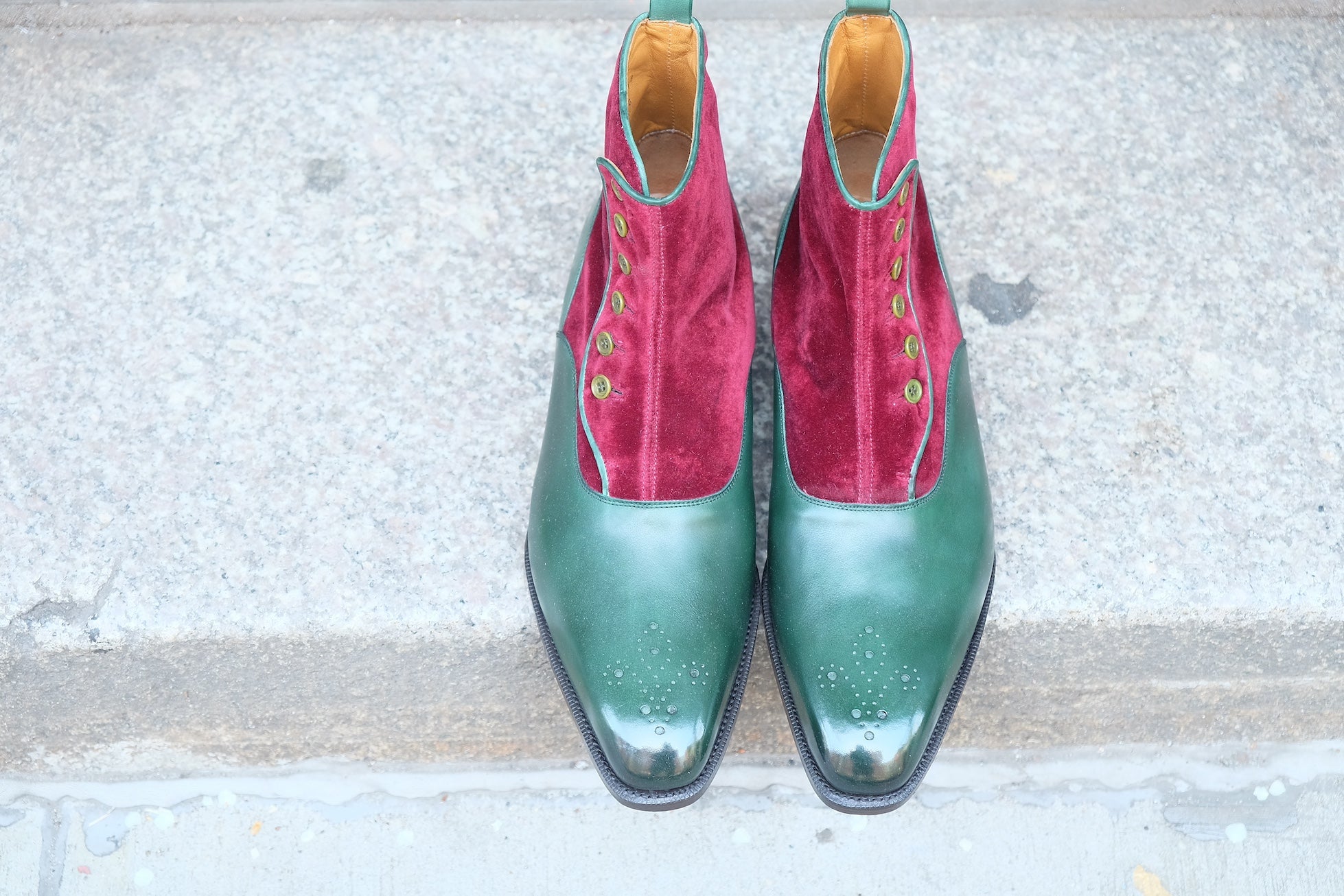 Westlake - MTO - Forest Green Calf / Burgundy Velour - LPB Last - Single Leather Sole