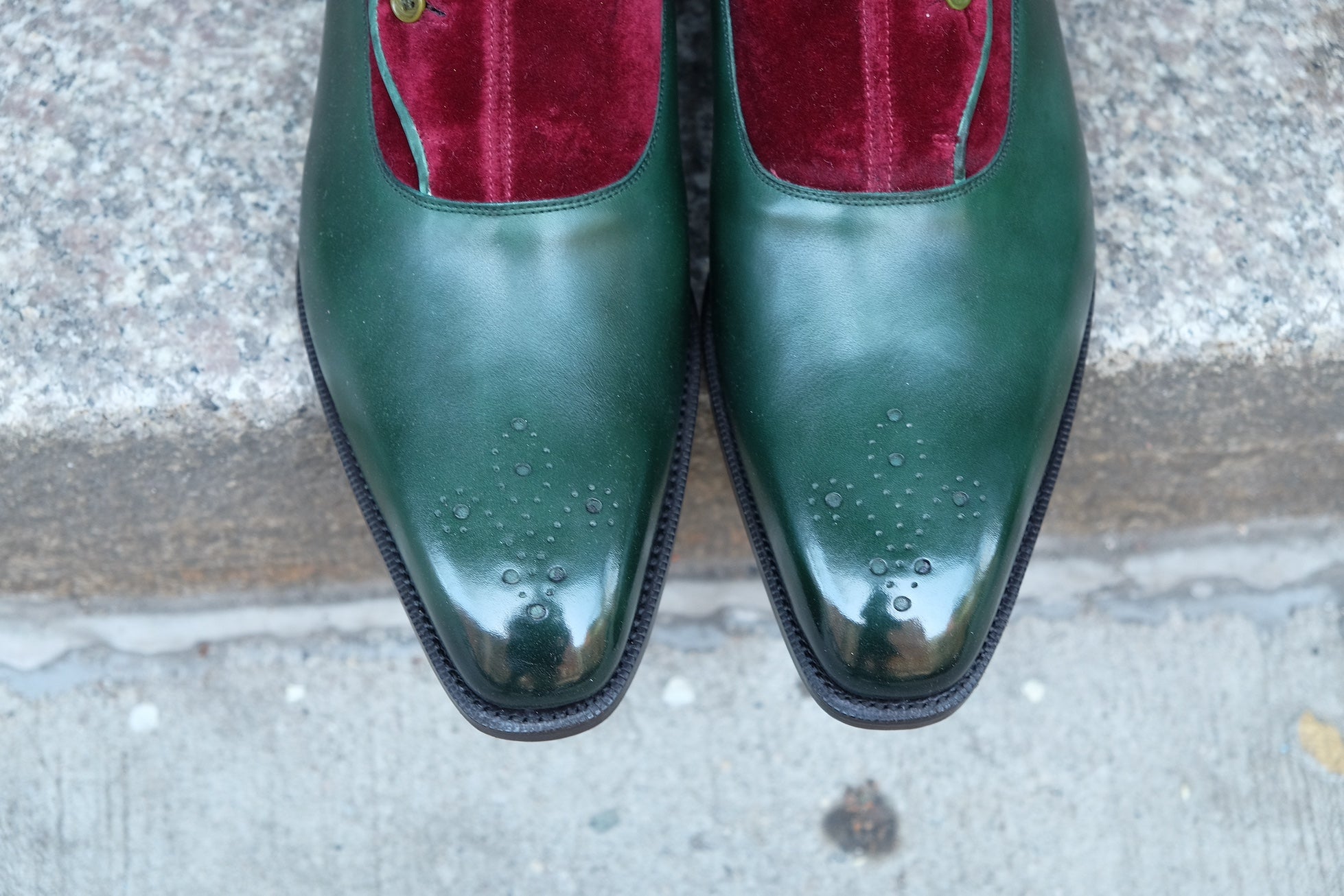 Westlake - MTO - Forest Green Calf / Burgundy Velour - LPB Last - Single Leather Sole