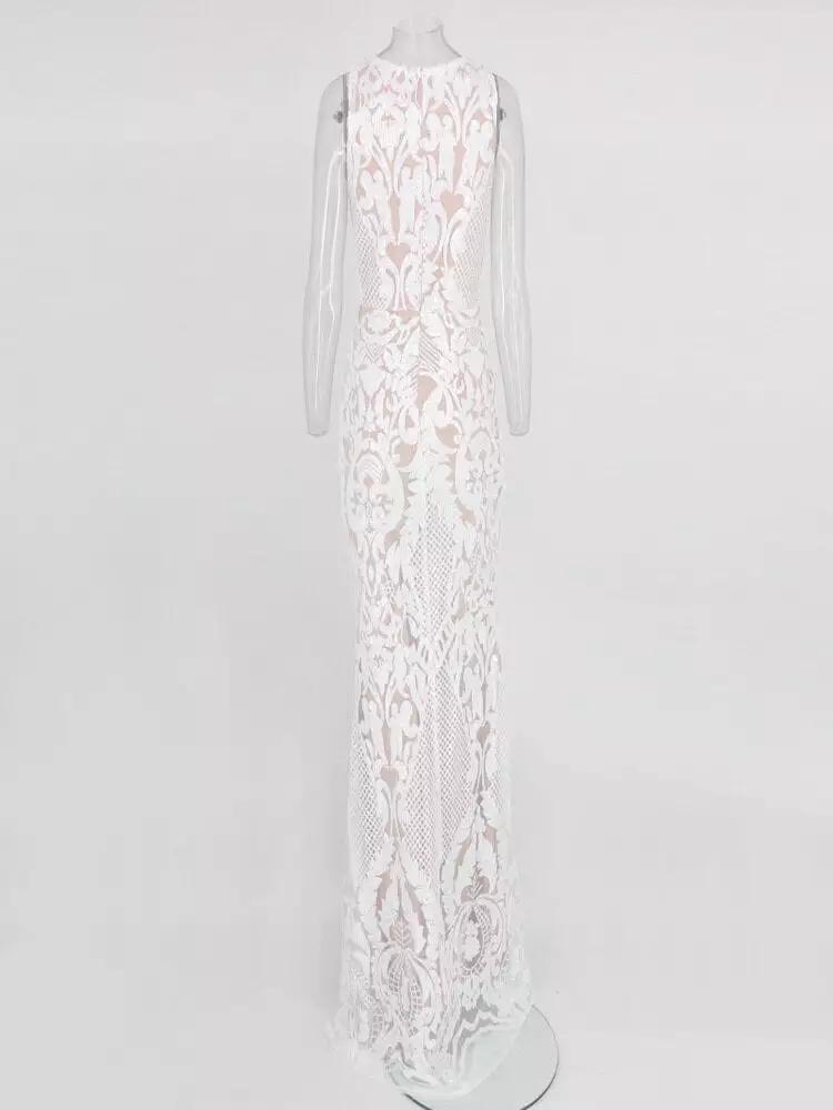 White lace dress, double layer dress, deep beak collar, sexy, Maxi, long, thin, Party evening dress,