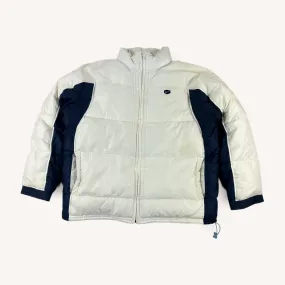 White Navy Blue 90s NIKE Swoosh Puffer Jacket Coat (XL)