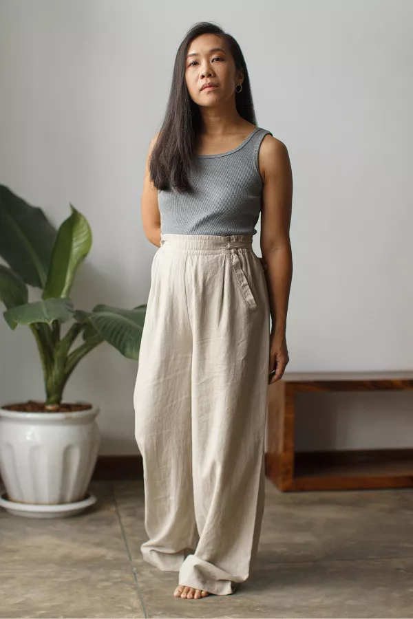 Wide Leg Linen Drawstring Pants | Stone