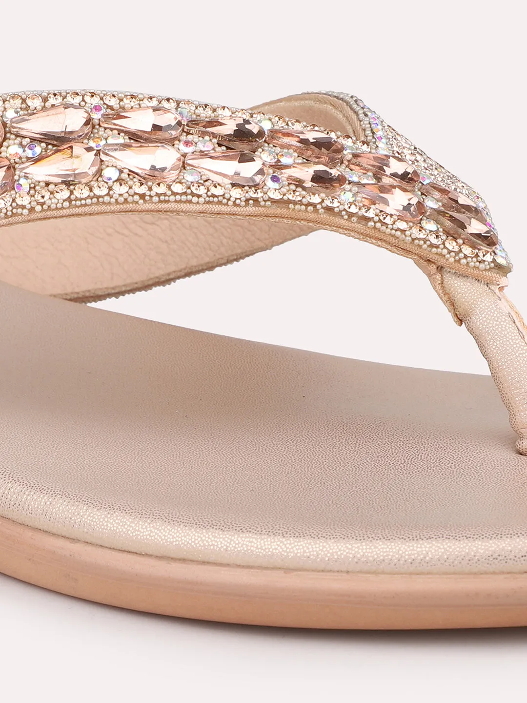 Women Rose Gold-Toned Embellished Open Toe Wedge Sandals