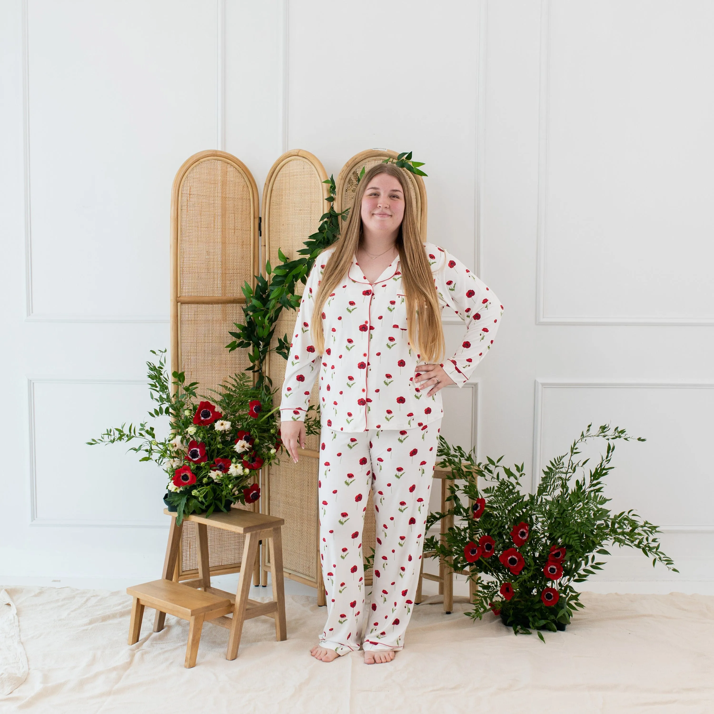 Women's Long Sleeve Pajama Set in Cloud Poppies